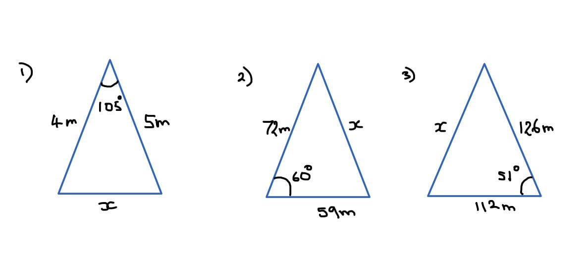 Cosine Rule - Find Length - Mathtec